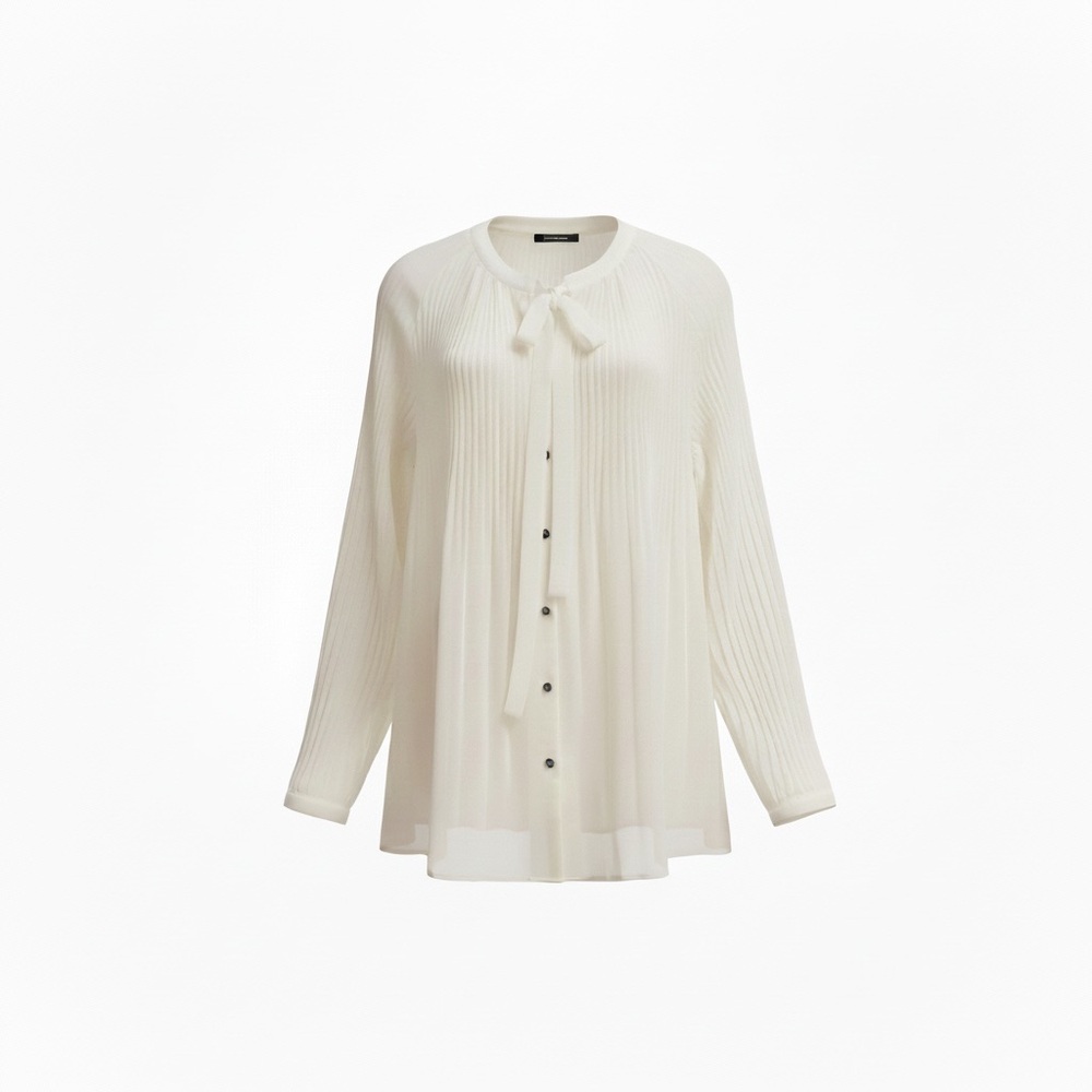 Lane Bryant Ivory Sheer Pleated Tie-Neck Blouse